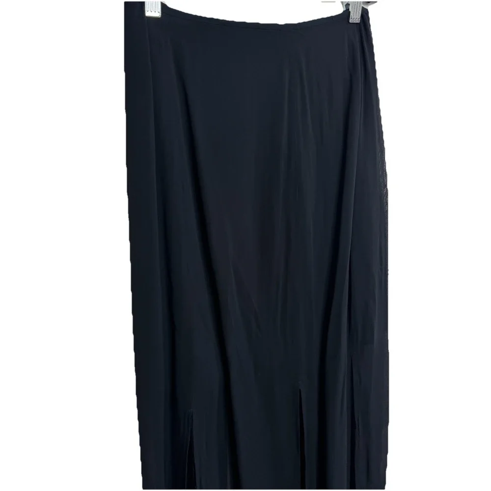 Vintage Tadashi Black Rayon Multi Slit Skirt Womens Size‎ 4 Old Money Mob Wife